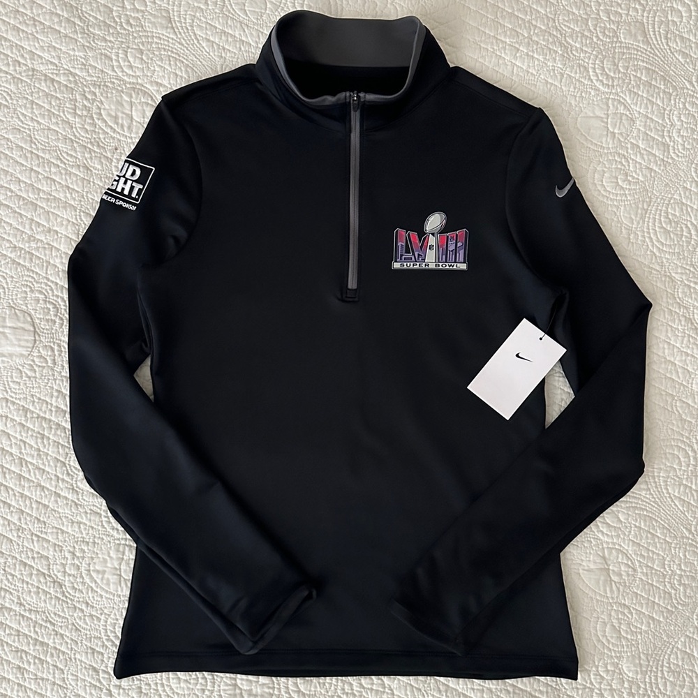 Nike Women’s Super Bowl LVIII Las Vegas Black 1/4 Zip Golf Pullover Bud Light